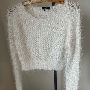 Dex Fuzzy White Crew Neck Sweater